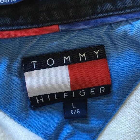 Vintage Tommy Hilfiger Polo Shirt Mens Large Cream 3 Stripe Preppy 90s - Picture 6 of 7